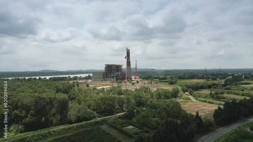 Aerial shot of an old dismantled oil-fired thermal power plant in Aramon, France Aerial shot of an old dismantled oil-fired thermal power plant in Aramon, France