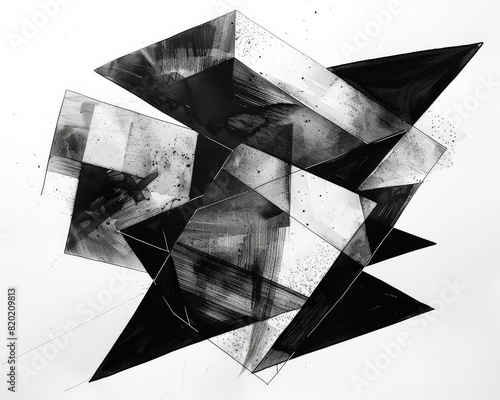 Geometric shapes, black and white, ink drawing, high contrast, minimalistic photo