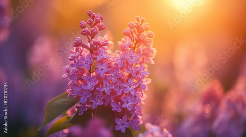 close up of pink lilac flowers at sunset 