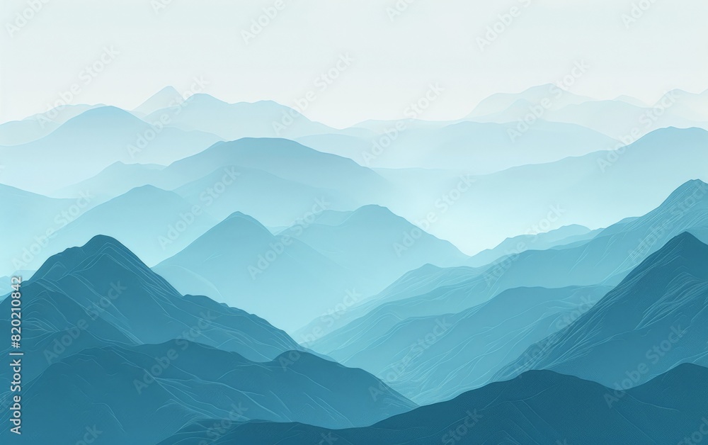 Minimalist mountain range, muted blue tones, clean and sharp lines, serene and calm 