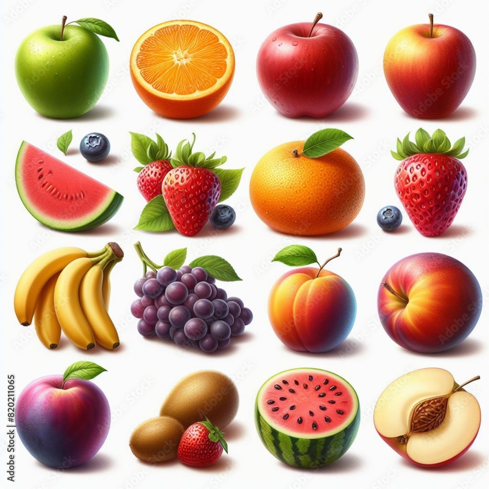 set of fruits isolated on white set of fruits isolated on white