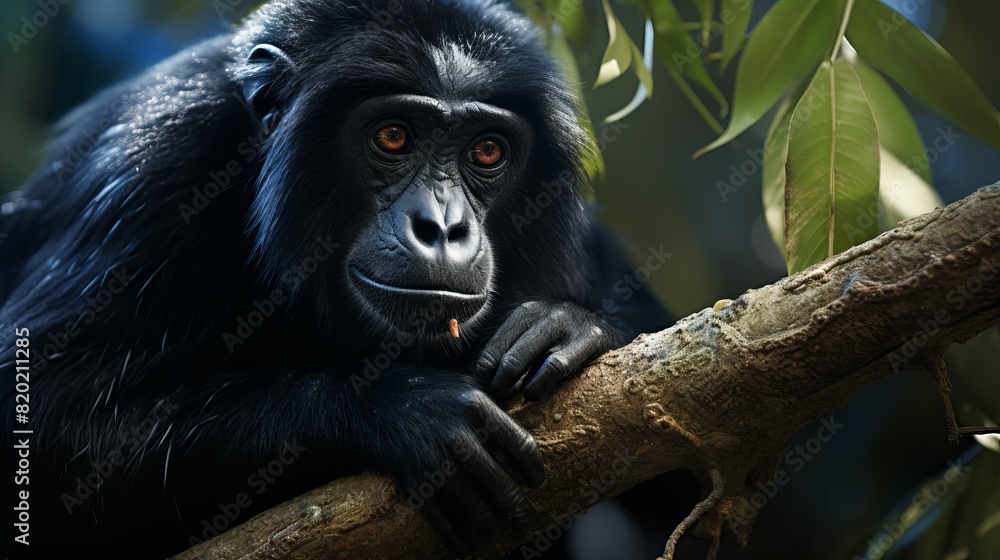 Fototapeta premium Yucatan Black Howler Monkey - Critically endangered, arboreal primate of Mexico.