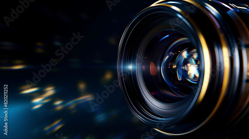Futuristic photo camera lens on dark background