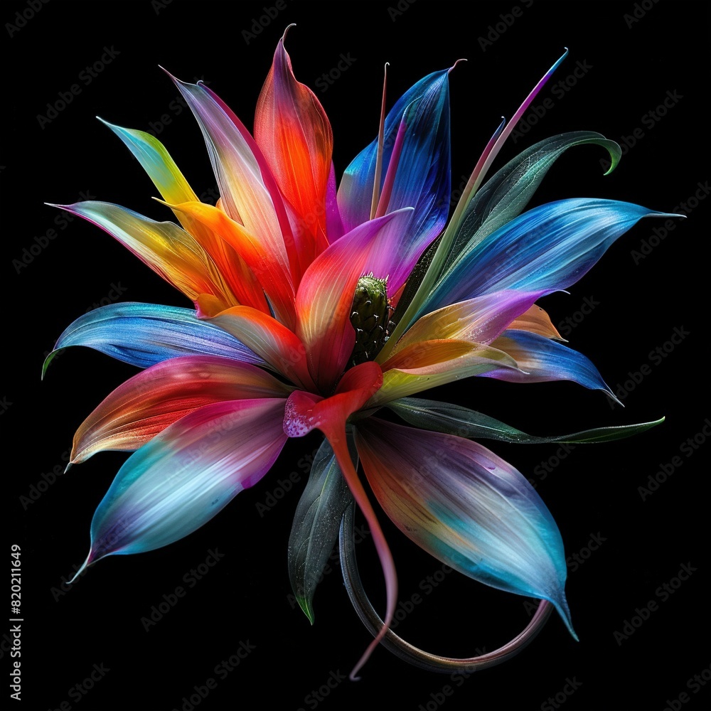 A colorful flower on a black backdrop A colorful flower on a black backdrop