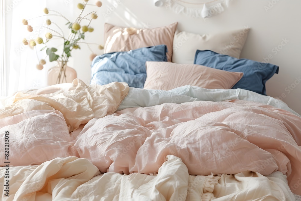 Pink comforter and pillows on a cozy bed Pink comforter and pillows on a cozy bed