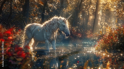 Enchanted Equestrian Haven - Majestic Horse in Dreamy Forest with Magical Lights and Mystical Creatures  Fantasy Art in Pastel Colors