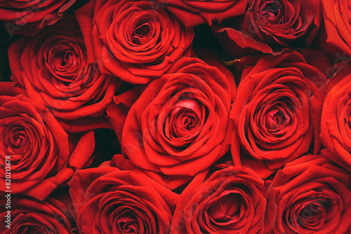 texture of bouquet of red roses, close-up