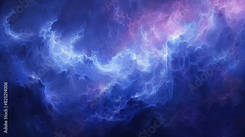  A dark blue and purple background with blue, purple, and white swirls is depicted in the painting