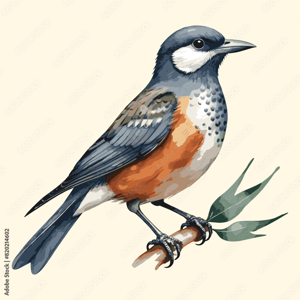 Obraz premium Watercolor Birds Sitting on a Branch Illustration Style