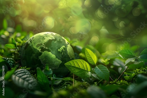 Green globe on lush field. Environment sustainability concept
