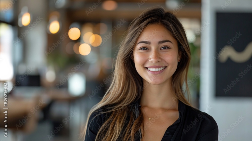 Portrait of a young professional woman in a modern office setting. Ideal for business websites Portrait of a young professional woman in a modern office setting. Ideal for business websites