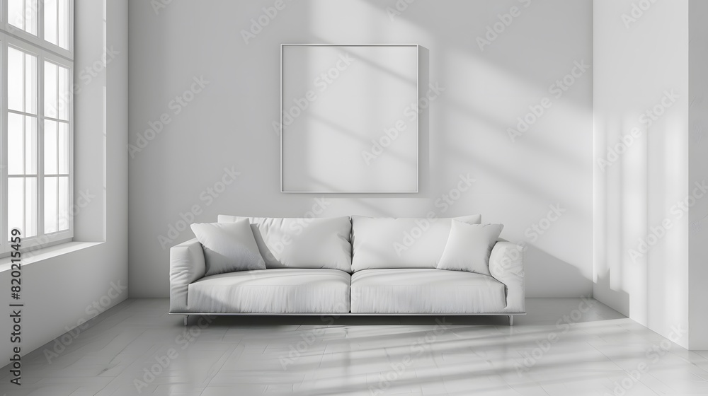 Fototapeta premium mock up of white minamilist bright living room
