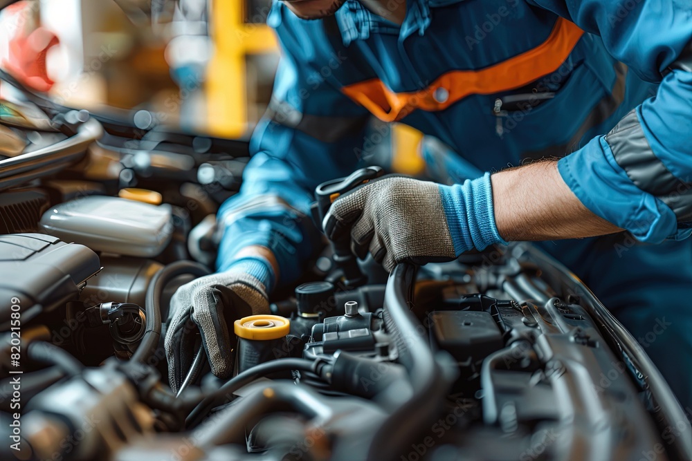 Repair service. Auto mechanic working on car in mechanics garage. Repair service. Auto mechanic working on car in mechanics garage.