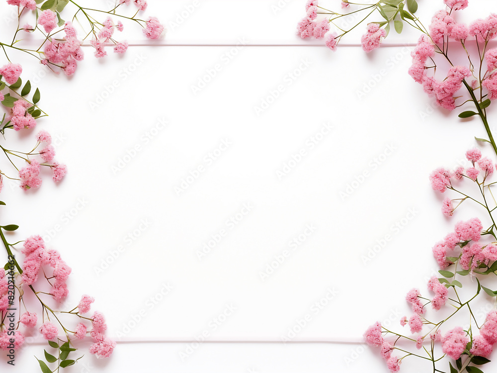 Top view flat lay of dried flowers in frame composition Top view flat lay of dried flowers in frame composition