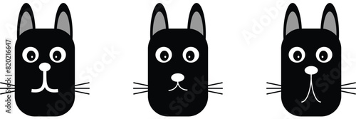 Funny cat animal head cartoon set
