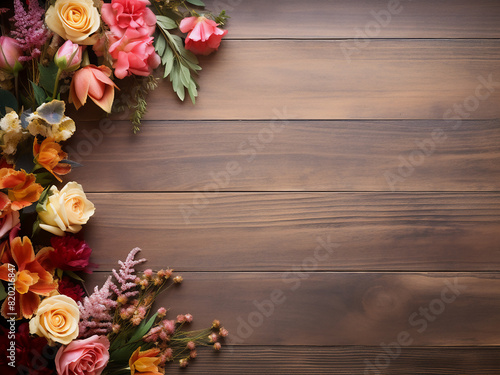 Top view of a wooden table adorned with a rustic frame