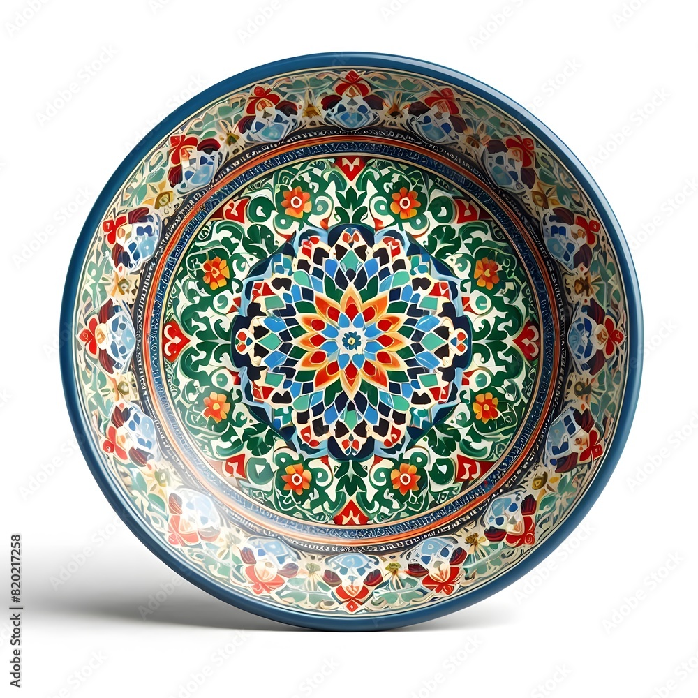 Moroccan ceramic plate painted with vibrant geometric patterns Moroccan ceramic plate painted with vibrant geometric patterns