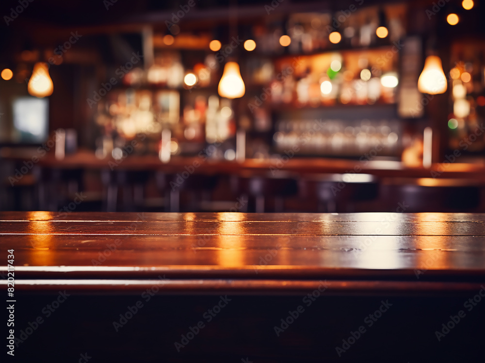 Background blurs with retro wood bar and desk space Background blurs with retro wood bar and desk space