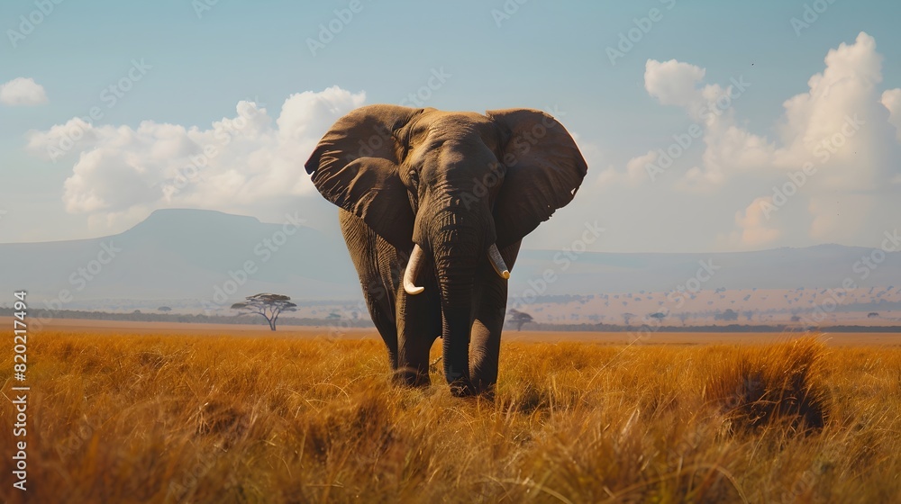 Obraz premium the grandeur of the African savannah with this stunning image of a majestic elephant