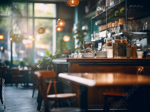 Vintage-filtered coffee shop ambiance in blur