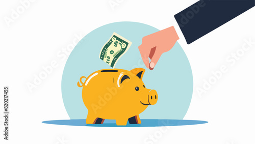 Economy and Finance: Depositing Money in Piggy Bank