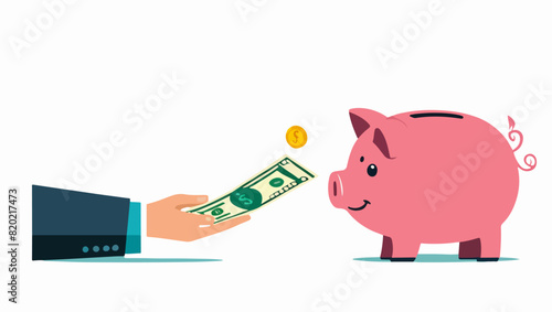 Vector Illustration of Money Deposit in Piggy Bank