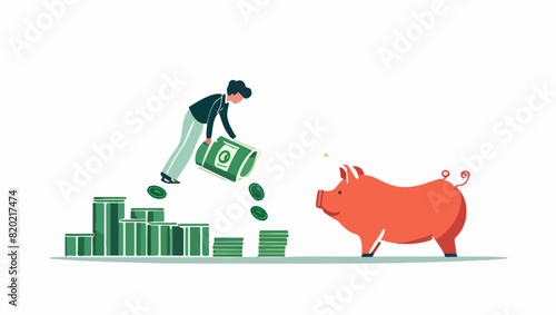 "Investment and Savings: Piggy Bank with Person