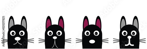 Funny cat animal head cartoon set