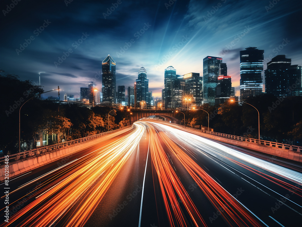 Bangkoks night traffic blurs, enhanced by split toning effect Bangkoks night traffic blurs, enhanced by split toning effect