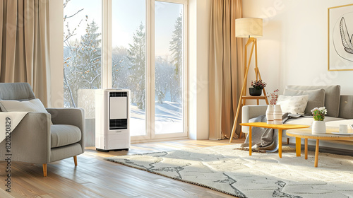 The heater works in a cozy room and fills the room with warmth photo