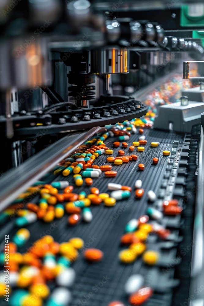 tablets on the conveyor. Selective focus tablets on the conveyor. Selective focus
