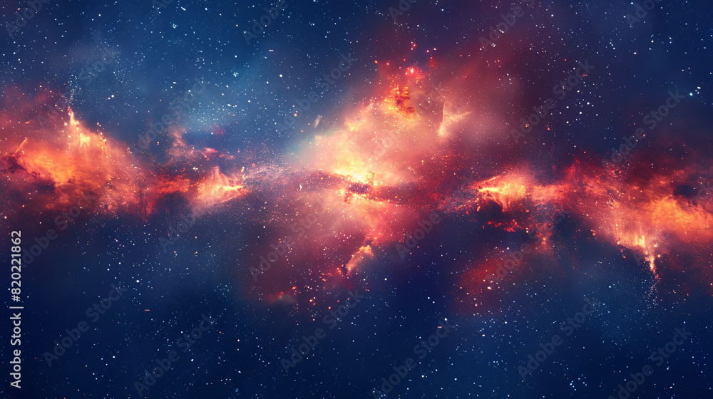 Naklejka premium Spectacular galaxy in deep space. A breathtaking view of a spectacular galaxy with fiery colors and countless stars in deep space.