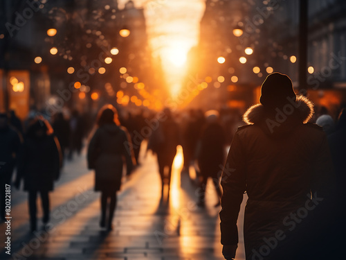The serene ambiance of a sunset street scene, faces intentionally obscured