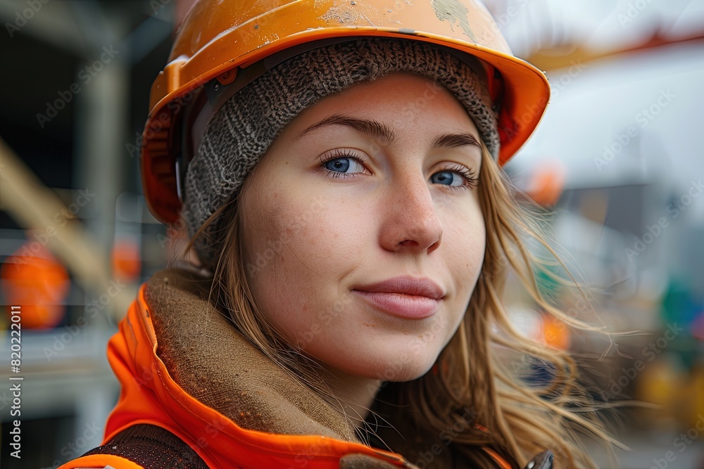Young woman on a construction site with protective helmet. Young woman on a construction site with protective helmet.