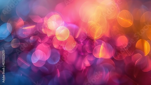   A photo of bright colors illuminating a blue and pink backdrop, featuring an out-of-focus depiction of the light sources photo