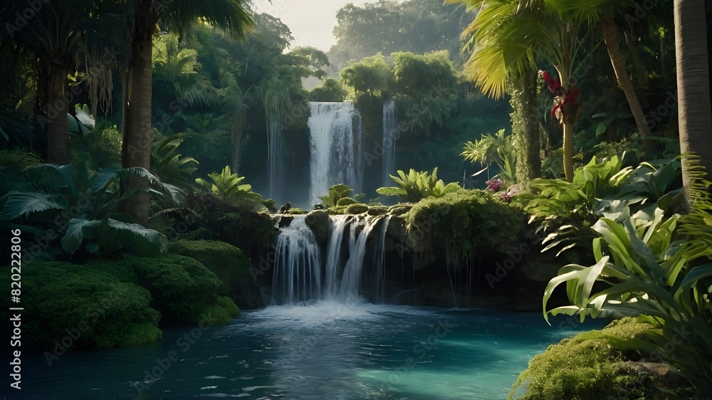 Naklejka premium waterfall in the forest, paradise, Beautiful waterfall.