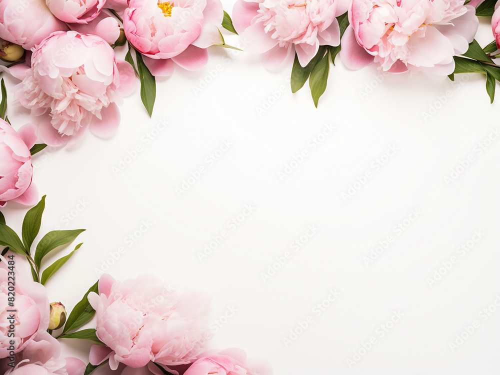 Pink and beige peonies form a stunning floral frame Pink and beige peonies form a stunning floral frame