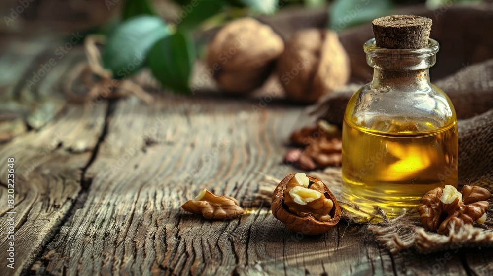 Brazil nut essential oil close-up. Selective focus Brazil nut essential oil close-up. Selective focus