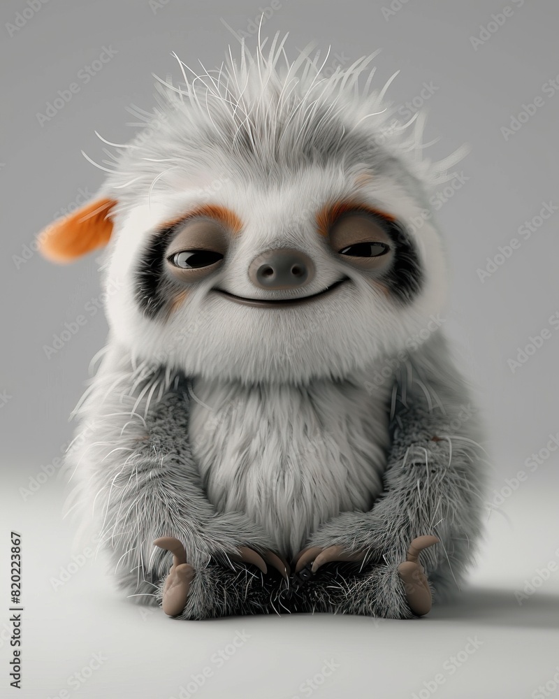 3D cute and happy baby sloth. 3D cute and happy baby sloth.