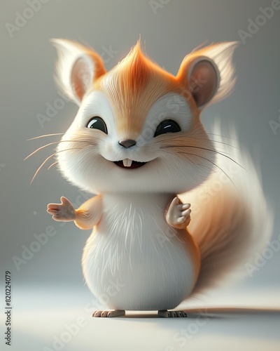 3D cute and happy baby squirrel.