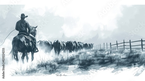 Herding Livestock: On the open range, a rancher guides their cattle across the plains. generated AI photo