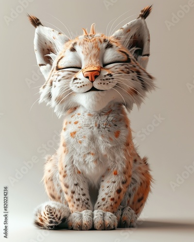 3D cute and happy baby lynx.