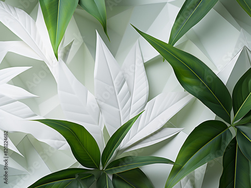 White foliage adorns a geometric backdrop, natures elegance in design