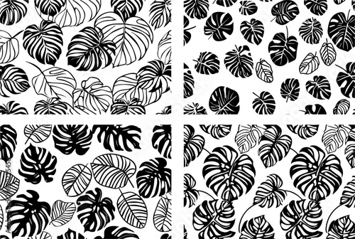 black vector pattern abstract art and decoration leaves, seamless nocolor shapes isolated monochrome transparent background, overlay texture, decorative print laser cutting engraving design backdrop