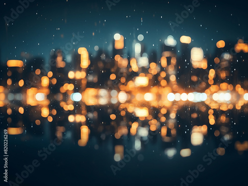 The citys lights meld into a blurred, bokeh abstraction photo