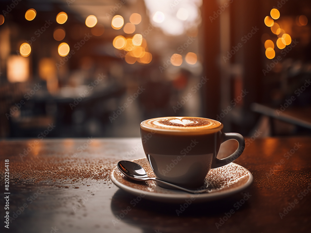 Obraz premium Vintage bokeh fills the background of a coffee shop scene
