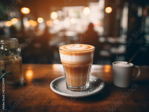 Vintage-filtered coffee cafe background blurs softly