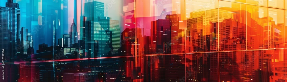 Obraz premium Abstract cityscape with vibrant colors, combining urban architecture and modern design. Perfect for commercial use or creative projects.
