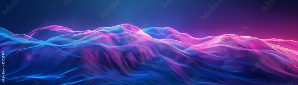 Fototapeta premium Abstract digital waves in vibrant pink and blue hues creating a mesmerizing blend of colors and light, perfect for modern and futuristic designs.