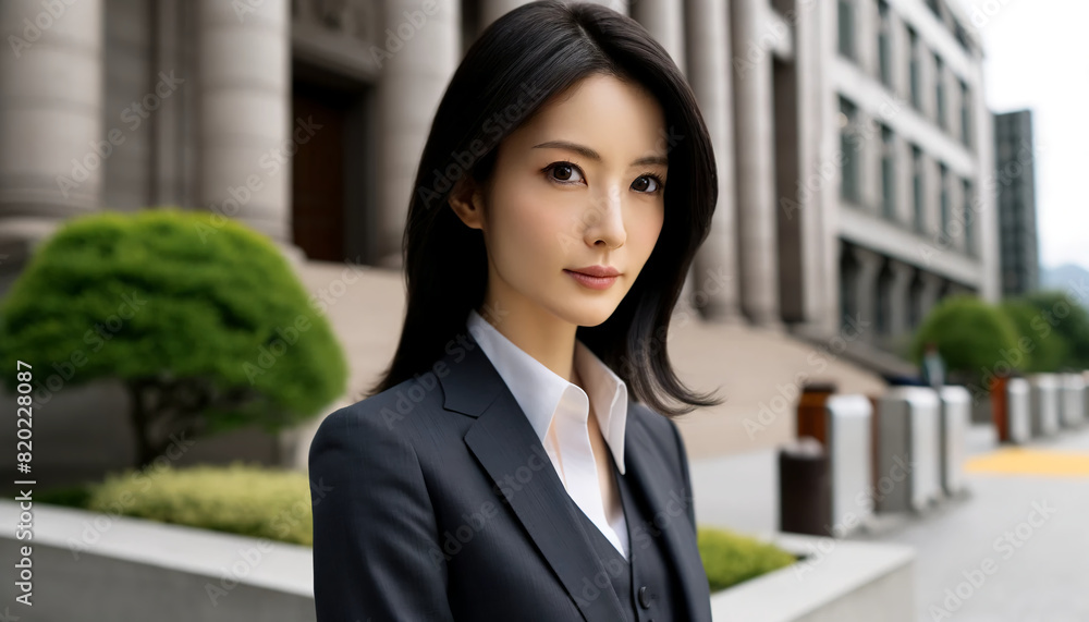 Young Japanese Female Lawyer in Front of Courthouse Young Japanese Female Lawyer in Front of Courthouse